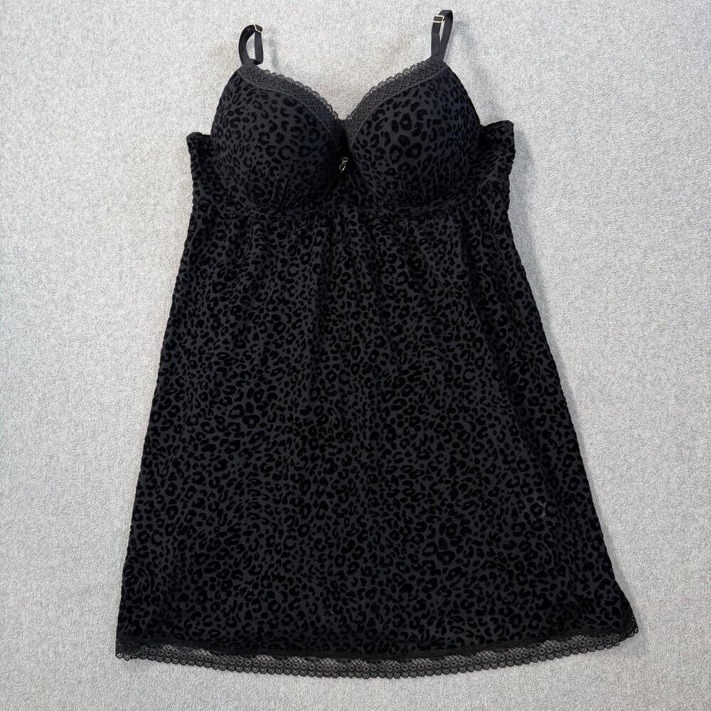 Thalia Sodi Intimate Cheetah Print Lace Trim Chemise Women's XL Black Undwerwire